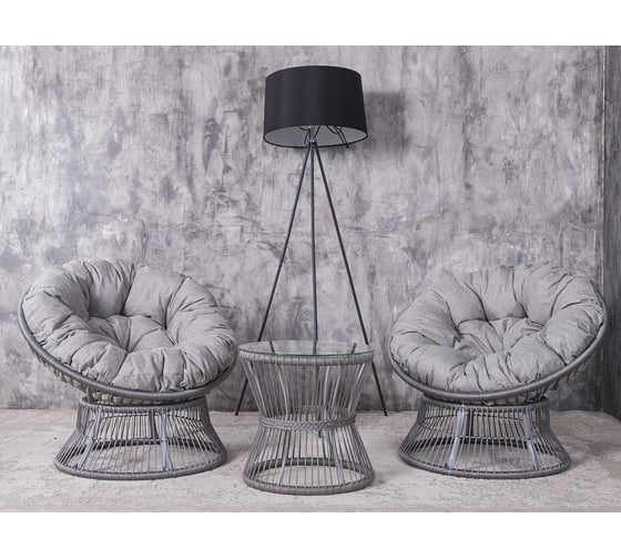 Изображение товара Набор садовый Лаура ПАПАСАН ROPE шнур светло-серый 2 кресла, столик, 2 подушки (светло-серый, рогожка) rope-kmt-108Р