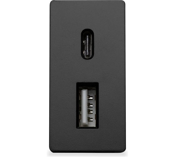 Изображение товара Розетка Vell черная, 1/2, USB A + USB С разъем, 4 А, 5 В, модуль, BK-1/2-AC 1379007