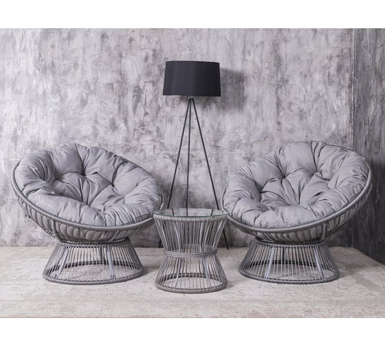 Изображение товара Набор садовый Лаура ПАПАСАН ПЛЮС ROPE шнур светло-серый 2 кресла, столик, 2 подушки (серый, полиэстер) ropePl-kmt-107