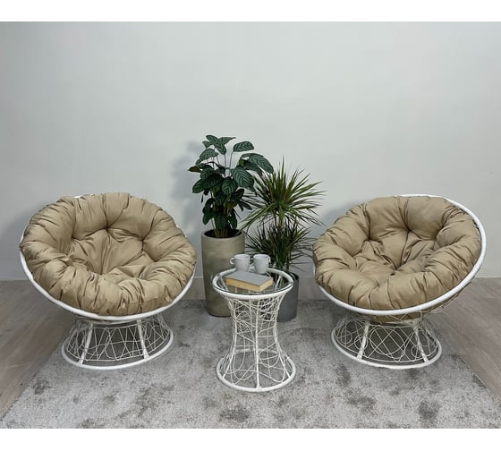 Изображение товара Набор садовый Лаура ПАПАСАН ПЛЮС белый 2 кресла, столик, 2 подушки (бежевый, полиэстер) PAPSpl_kmpt_201