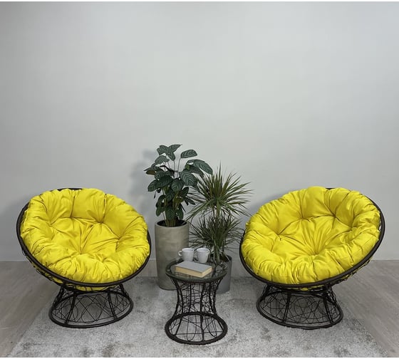 Изображение товара Набор садовый Лаура ПАПАСАН ПЛЮС коричневый 2 кресла, столик, 2 подушки (желтый, полиэстер) PAPSpl_kmpt_305