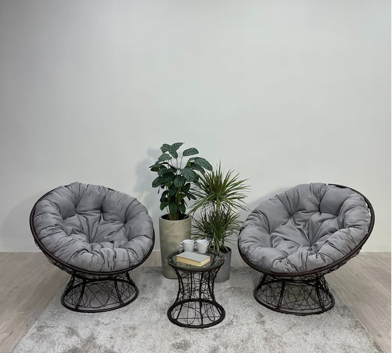 Изображение товара Набор садовый Лаура ПАПАСАН ПЛЮС коричневый 2 кресла, столик, 2 подушки (светло-серый, полиэстер) PAPSpl_kmpt_306