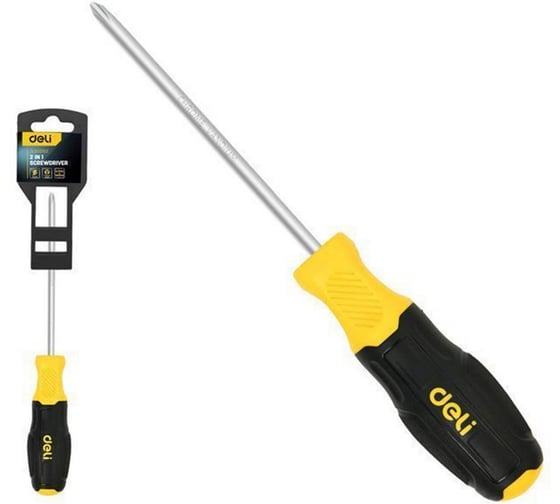 Изображение товара Двухсторонняя отвертка DELI PH2+SL6x125мм DL632102 сталь Cr-V, двухкомпонентная прорезиненная рукоять 183583