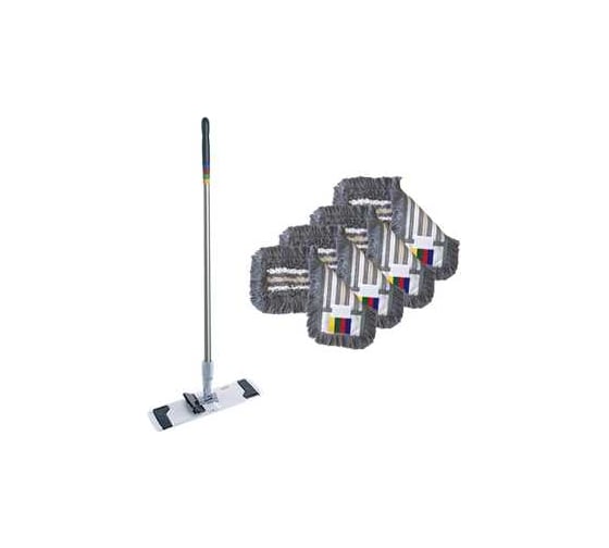 Изображение товара Набор Vileda Professional №6 Год с КомбиСпид Про: держатель мопов 40 см, ручка алюминиевая 150 см, 4 мопа Трио 40 см 166392