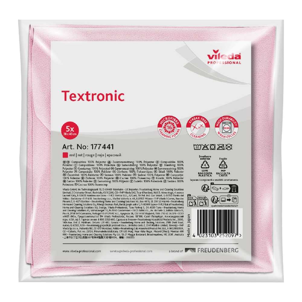 Изображение товара Салфетка Vileda Professional Текстроник красная 5 шт для уборки