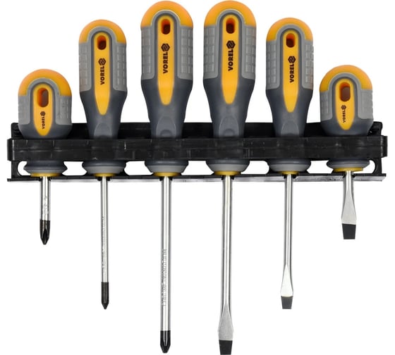 Изображение товара Набор отверток VOREL 6 предметов, резинопластиковые ручки 60783