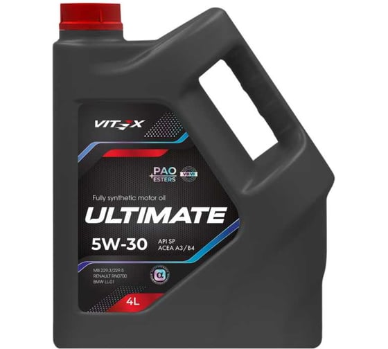 Изображение товара Моторное масло Vitex Ultimate 5W30 API SP, ACEA A3/B4 4л (вес 3,5) v304409