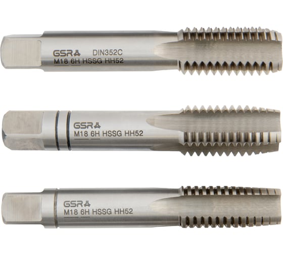 Изображение товара Ручные метчики GSR M18х2,5 HSSG DIN352 6H набор 3 шт для глухих и сквозных отверстий B00105280