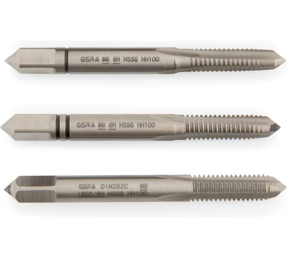 Изображение товара Ручные метчики GSR M6х1 HSSG DIN352 6H набор 3 шт для глухих и сквозных отверстий  B00105190
