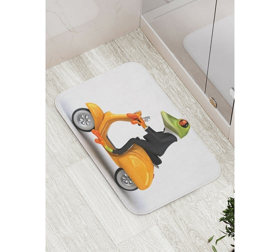 Изображение товара Коврик противоскользящий JoyArty "Лягушка в смокинге на скутере" для ванной, сауны, бассейна, bath_15268