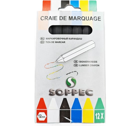 Изображение товара Мелок промышленный универсальный Soppec черный (упаковка 12 шт.) 421103