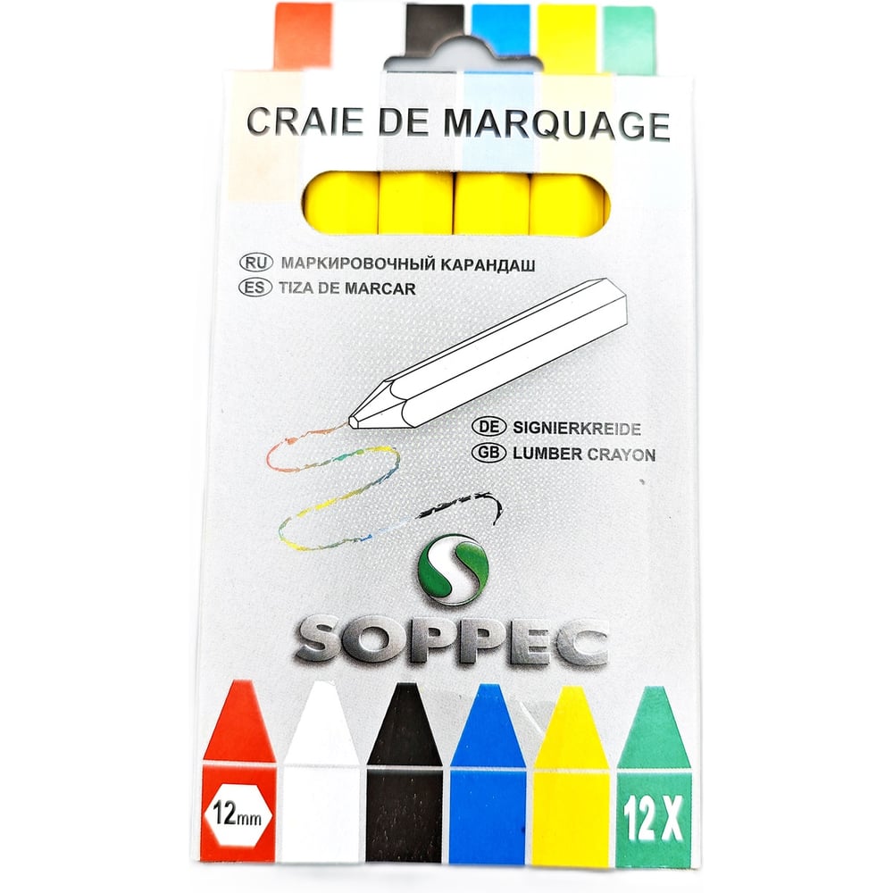 Изображение товара Мелок промышленный универсальный Soppec желтый 12 шт. для профессиональных работ