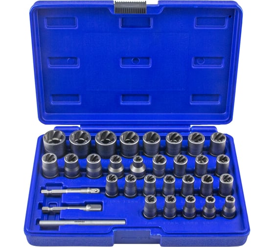 Изображение товара Набор головок экстракторов для поврежденных болтов и гаек ZIPMEND 1/4"-3/8", (6-19мм), 32пр. ZS-H043001