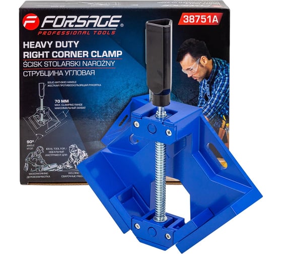 Изображение товара Струбцина винтовая угловая Forsage (1 зажим, max захват-70мм) F-38751A(49032)