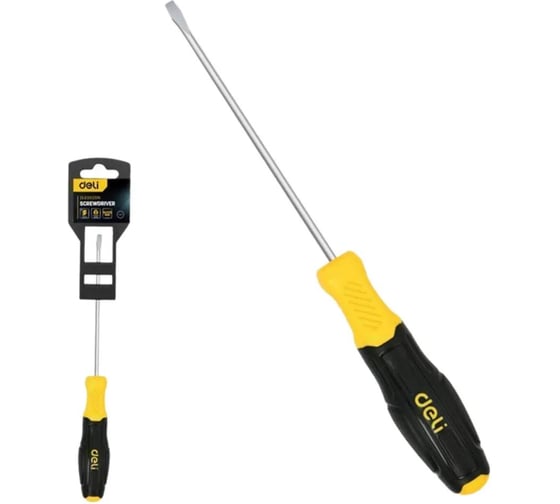 Изображение товара Шлицевая отвертка Deli DL6361001N, 6x100мм, сталь Cr-V, двухкомпонентная прорезиненная рукоять 183553