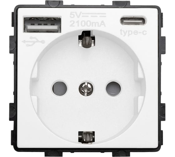 Изображение товара Розетка Vell белая, электрическая, 16 А, 54x54 мм, 250 В, USB-A, USB-C, модуль, {WH-EUAC} 1378994