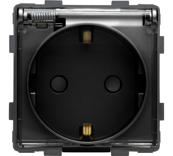 Изображение товара Розетка Vell черная, электрическая с защитной крышкой, 16 А, 54x54 мм, 250 В, модуль, {BK-EUW} 1379023