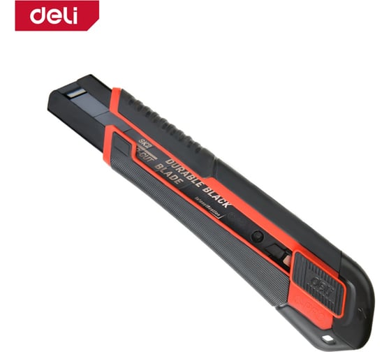 Изображение товара Профессиональный технический нож Deli DL025G, 25мм, полностью прорезиненный ударопрочный корпус, автоматическая блокировка 179580