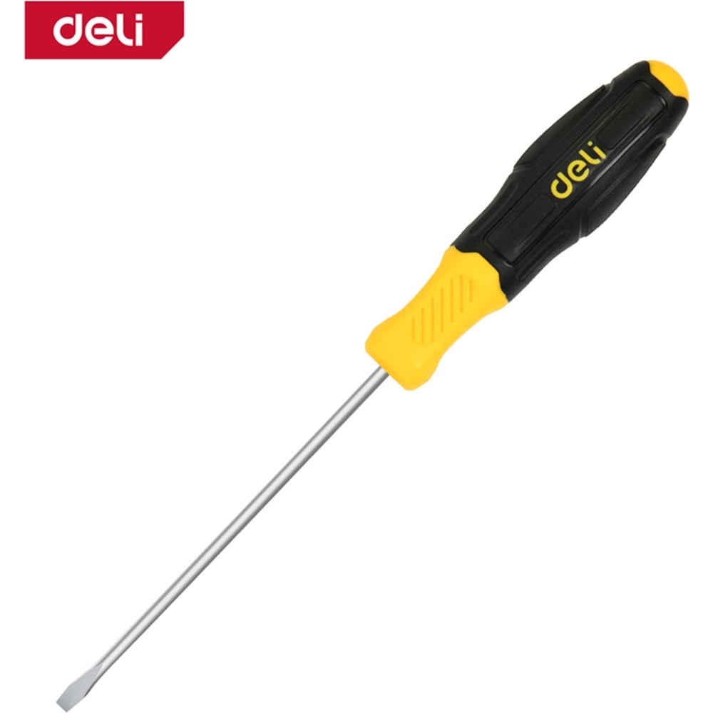 Изображение товара Шлицевая отвертка Deli DL6383001N, SL8x300мм, сталь Cr-V, двухкомпонентная прорезиненная рукоять 183561