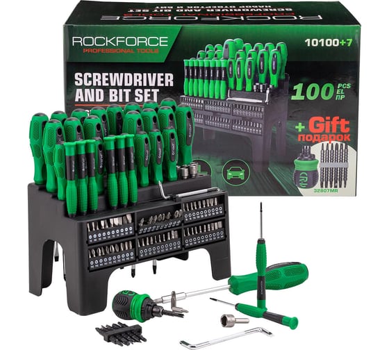 Изображение товара Набор отверток и бит Rockforce 100 предметов RF-10100+7(65570)