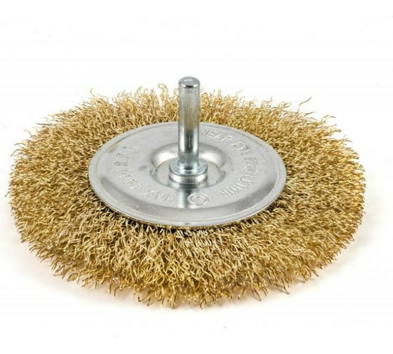 Изображение товара Щётка-крацовка латунированная для дрели (100 мм; ц/х; мягкая; чашка/шпилька) Orientcraft OCCB110040025