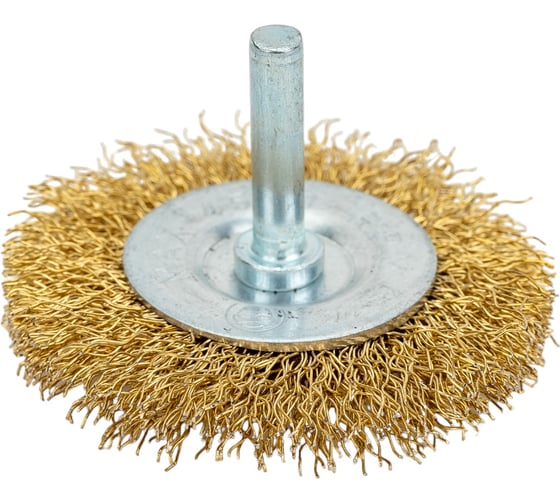 Изображение товара Щётка-крацовка латунированная для дрели (65 мм; ц/х; мягкая; плоская/шпилька) Orientcraft CIRS06521213