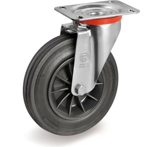 Изображение товара Колесо поворотное с панелью (125 мм; 110 кг; черная резина/полипропилен) Tellure Rota 524603