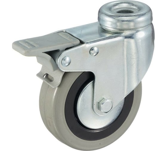 Изображение товара Колесо аппаратное поворотное под болт с тормозом (100 мм; серая резина; полипропилен) Tellure Rota 377104