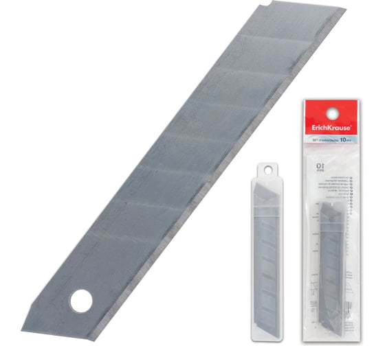 Изображение товара Лезвия для ножей ОФИСМАГ 18 мм, комплект 10 шт, толщина лезвия 0,5 мм, в пластиковом пенале 19274 235440