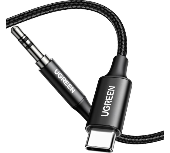 Изображение товара Кабель аудиоадаптер UGREEN CM450 55734 USB-C Male to 3.5mm Male Audio Cable Adapter, 1м, черный 55734_