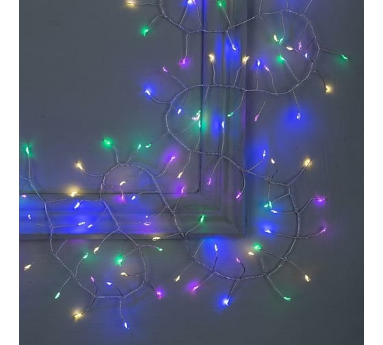 Изображение товара Гирлянда-нить Luazon ROSA Мишура, IP20, 10 м, Н.С. LED-200-12V, БП в комплекте, фиксинг, мультиколор 5198389