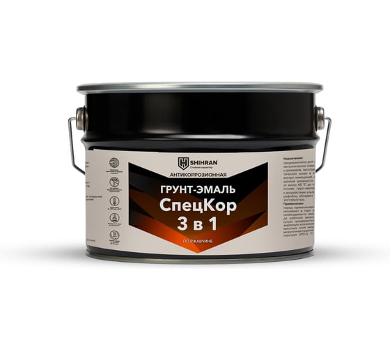 Изображение товара Грунт-эмаль SHIHRAN СпецКор 3в1, матовая черная RAL 9004 10кг 007637