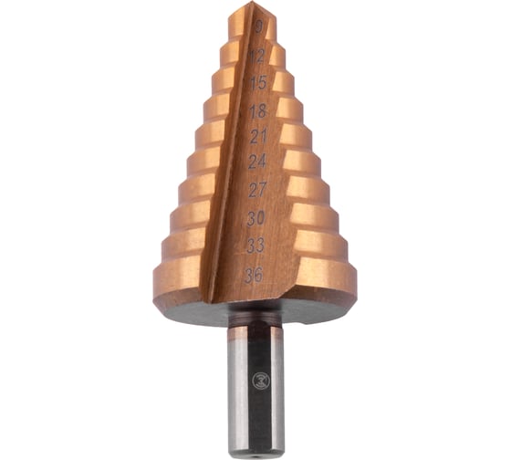 Изображение товара Сверло ступенчатое с прямой режущей кромкой по металлу Basis (9-36 мм; 10 ступеней; HSS-TiN) Monogram 100-968