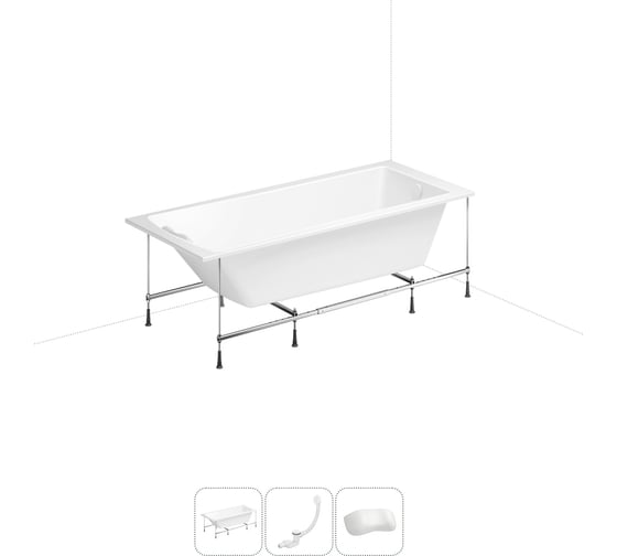 Изображение товара Акриловая ванна Lavinia Boho One 20220862R в наборе 4 в 1: акриловая ванна, каркас, слив-перелив, подголовник (цвет набора глянцевый белый) 20220862R
