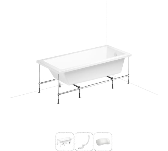 Изображение товара Акриловая ванна Lavinia Boho Catani 20220918R в наборе 4 в 1: акриловая ванна, каркас, слив-перелив, подголовник (цвет набора глянцевый белый) 20220918R