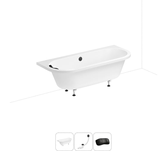 Изображение товара Акриловая ванна Lavinia Boho Art 20220903R в наборе 4 в 1: акриловая ванна, ножки, слив-перелив, подголовник (цвет набора матовый черный) 20220903R