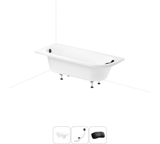 Изображение товара Акриловая ванна Lavinia Boho Art II 20220895R в наборе 4 в 1: акриловая ванна, ножки, слив-перелив, подголовник (цвет набора матовый черный) 20220895R