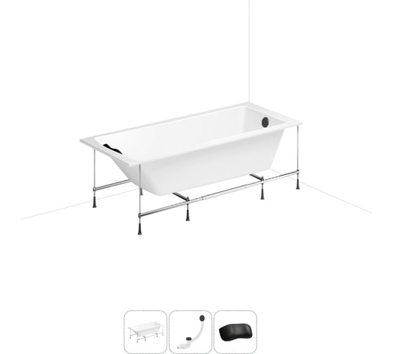 Изображение товара Акриловая ванна Lavinia Boho One 20220859R в наборе 4 в 1: акриловая ванна, каркас, слив-перелив, подголовник (цвет набора матовый черный) 20220859R