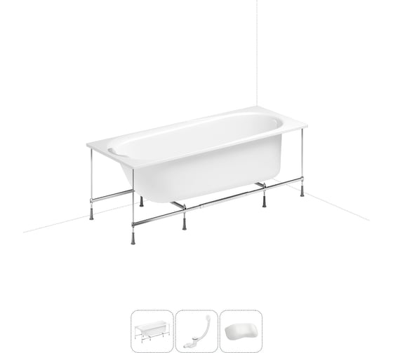 Изображение товара Акриловая ванна Lavinia Boho Biore 20220886R в наборе 4 в 1: акриловая ванна, каркас, слив-перелив, подголовник (цвет набора глянцевый белый) 20220886R