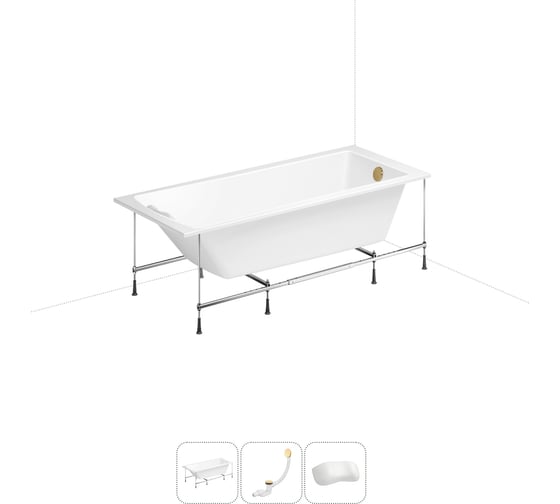 Изображение товара Акриловая ванна Lavinia Boho One 20220860R в наборе 4 в 1: акриловая ванна, каркас, слив-перелив, подголовник (цвет набора золото) 20220860R