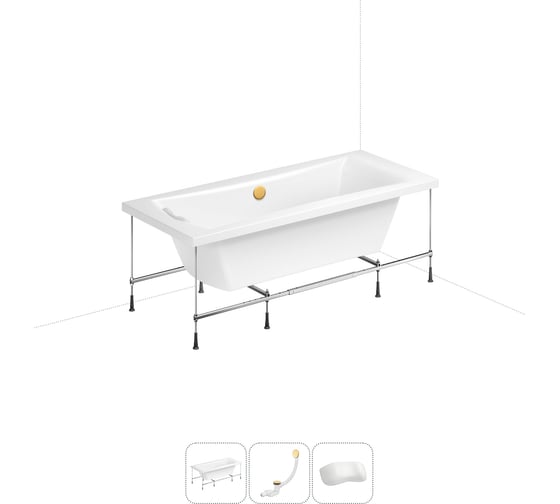 Изображение товара Акриловая ванна Lavinia Boho Evan 20220936R в наборе 4 в 1: акриловая ванна, каркас, слив-перелив, подголовник (цвет набора золото) 20220936R