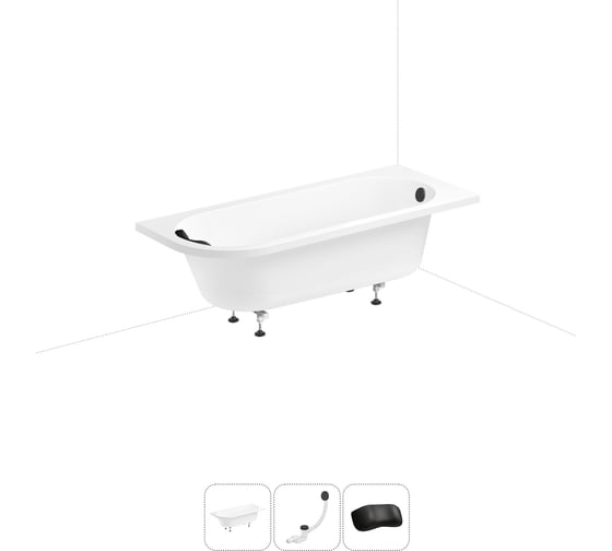 Изображение товара Акриловая ванна Lavinia Boho Art II 20220899R в наборе 4 в 1: акриловая ванна, ножки, слив-перелив, подголовник (цвет набора матовый черный) 20220899R