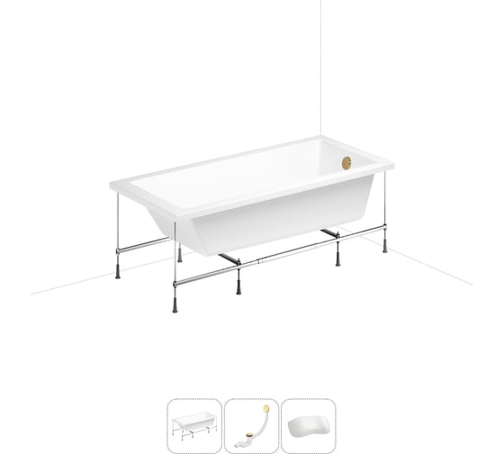 Изображение товара Акриловая ванна Lavinia Boho Catani 20220920R в наборе 4 в 1: акриловая ванна, каркас, слив-перелив, подголовник (цвет набора золото) 20220920R