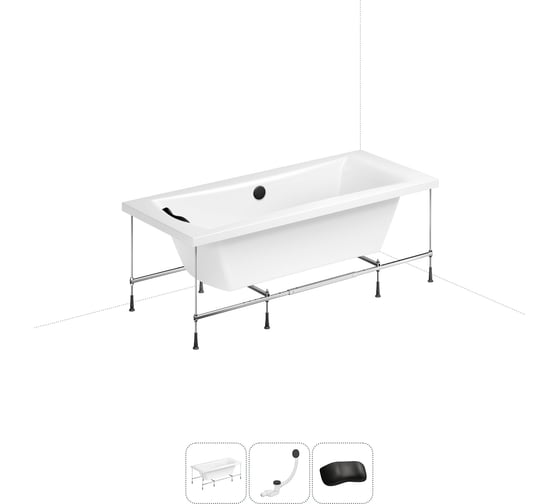 Изображение товара Акриловая ванна Lavinia Boho Evan 20220927R в наборе 4 в 1: акриловая ванна, каркас, слив-перелив, подголовник (цвет набора матовый черный) 20220927R