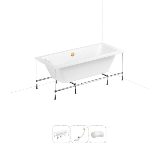 Изображение товара Акриловая ванна Lavinia Boho Pure 20220944R в наборе 4 в 1: акриловая ванна, каркас, слив-перелив, подголовник (цвет набора золото) 20220944R