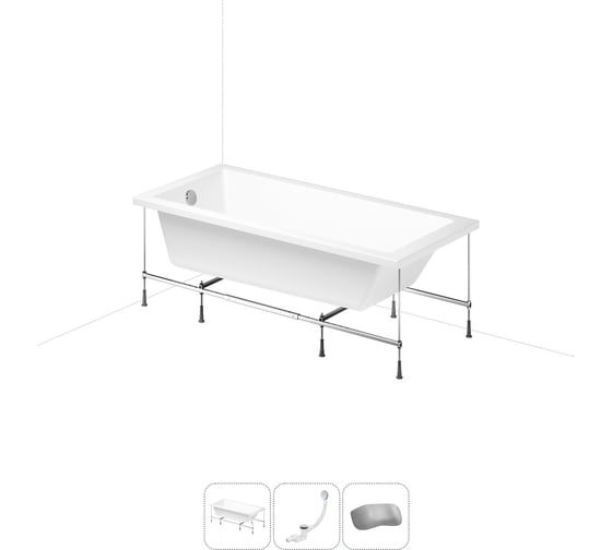 Изображение товара Акриловая ванна Lavinia Boho Catani 20220913R в наборе 4 в 1: акриловая ванна, каркас, слив-перелив, подголовник (цвет набора хром) 20220913R
