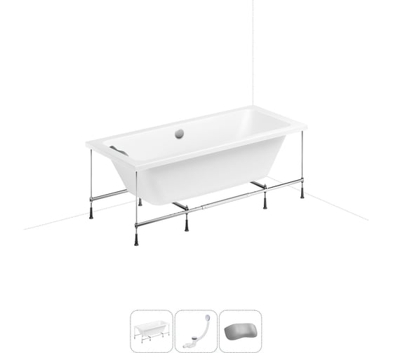Изображение товара Акриловая ванна Lavinia Boho Pure 20220937R в наборе 4 в 1: акриловая ванна, каркас, слив-перелив, подголовник (цвет набора хром) 20220937R