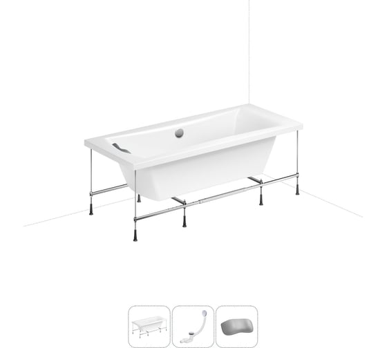 Изображение товара Акриловая ванна Lavinia Boho Evan 20220925R в наборе 4 в 1: акриловая ванна, каркас, слив-перелив, подголовник (цвет набора хром) 20220925R