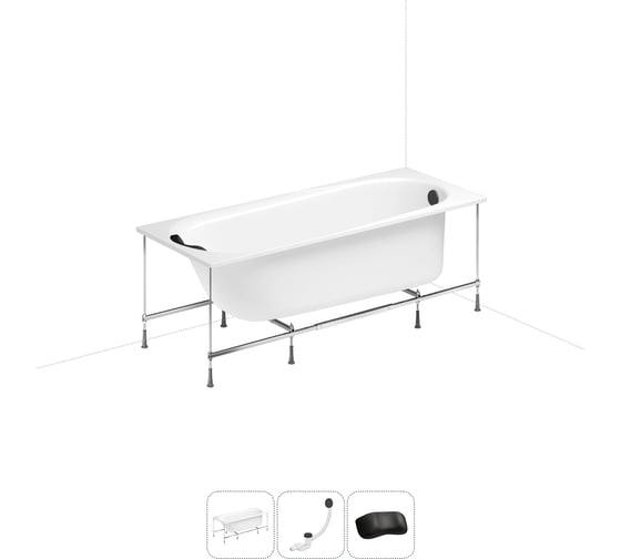 Изображение товара Акриловая ванна Lavinia Boho Biore 20220883R в наборе 4 в 1: акриловая ванна, каркас, слив-перелив, подголовник (цвет набора матовый черный) 20220883R