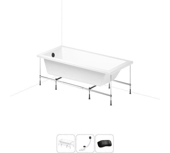 Изображение товара Акриловая ванна Lavinia Boho Catani 20220907R в наборе 4 в 1: акриловая ванна, каркас, слив-перелив, подголовник (цвет набора матовый черный) 20220907R